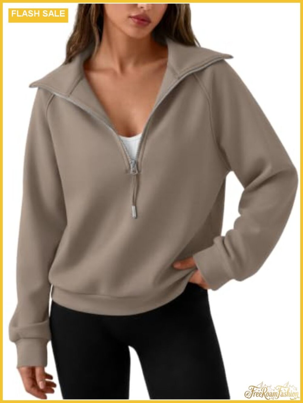 Womens Oversized Quarter Zip Cropped Sweatshirt Rayon Blend Hoodie Pullover